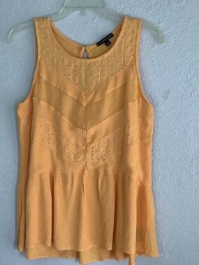 Signature Studio Yellow Eyelet Peplum Tank
